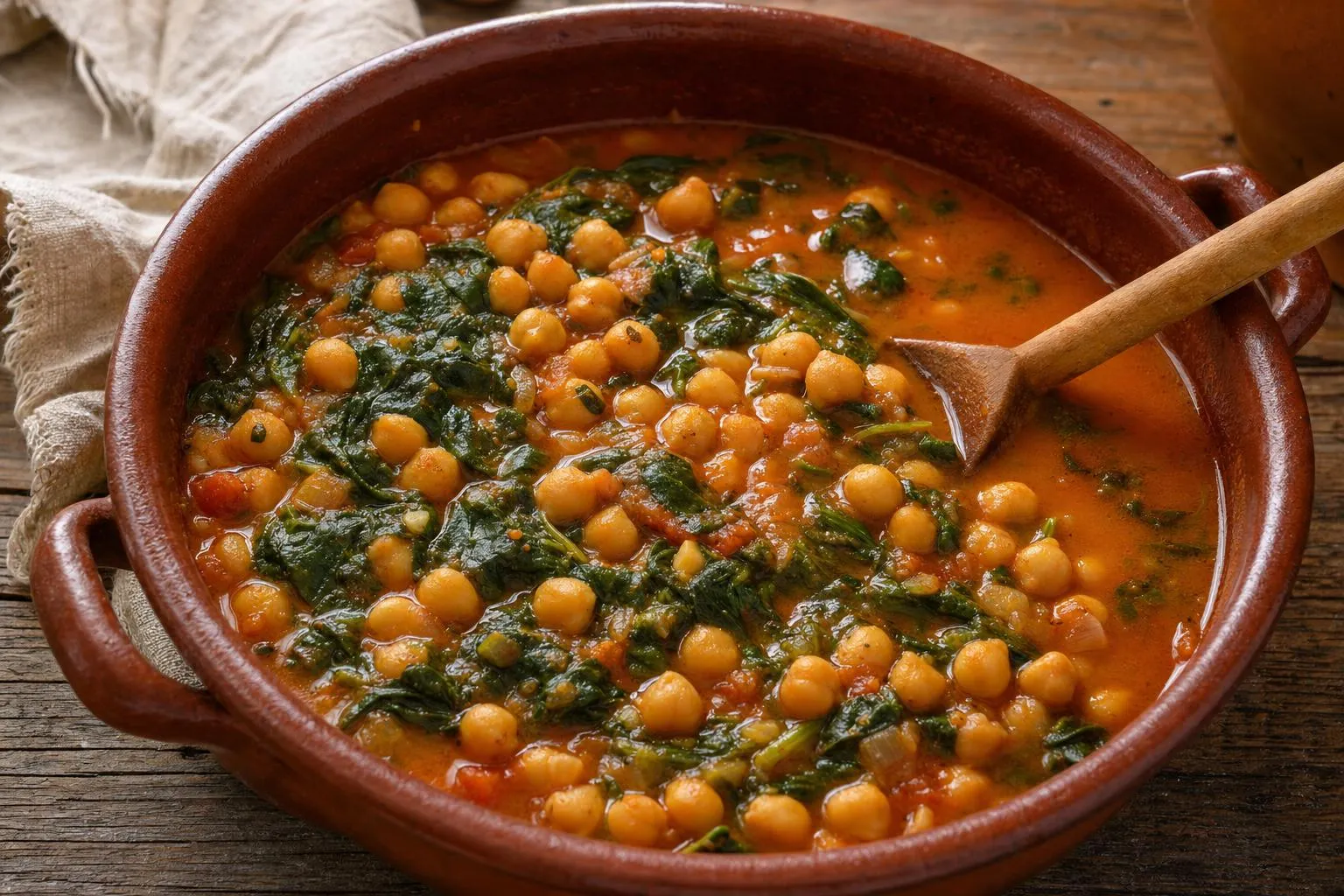 Cazuela de potaje de garbanzos con espinacas